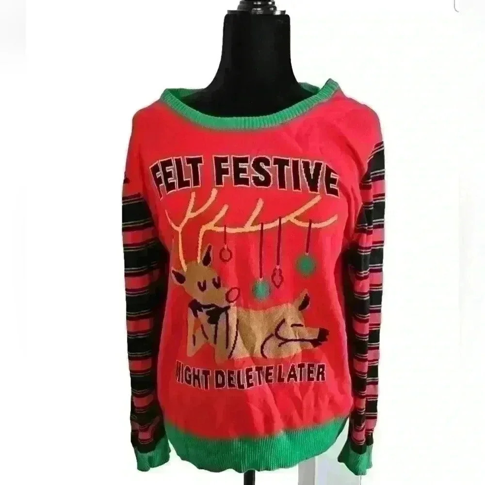 Mighty Fine Women's Ugly Christmas Reindeer Sweater L